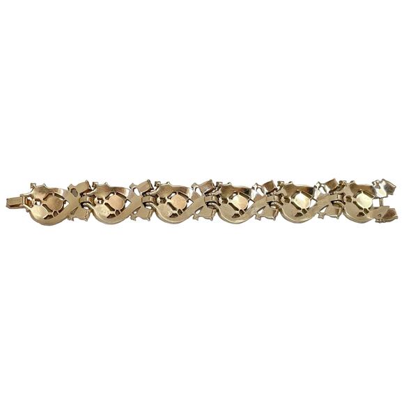 1960s Trifari Gold Plate Faux Pearl White Crystal Gorgeous Glam Link Bracelet - Picture 5 of 6